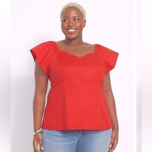 Lane Bryant Short Sleeve Fitted Wide V-Neck Blouse Red Plus Size 18